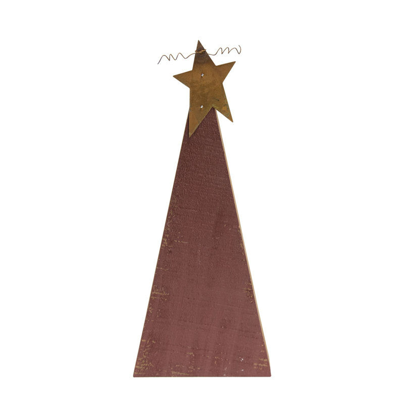 Ensemble de 3 arbres de Noël rustiques en bois blanc patiné, Rouge