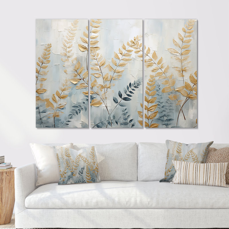 Golden Ferns Silent Gracefulness VII - Ferns, ensemble d'art sur toile, H 32 po x l 48 po x P 1 po