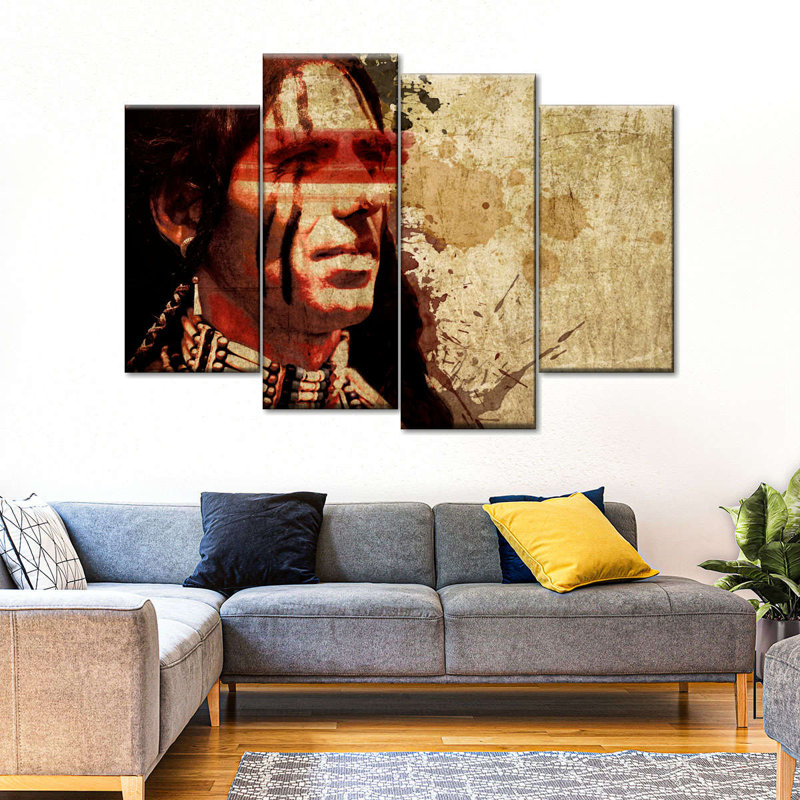 Native American Profile Multi Piece Canvas Print, H 14 po x l 24 po x P 1 po
