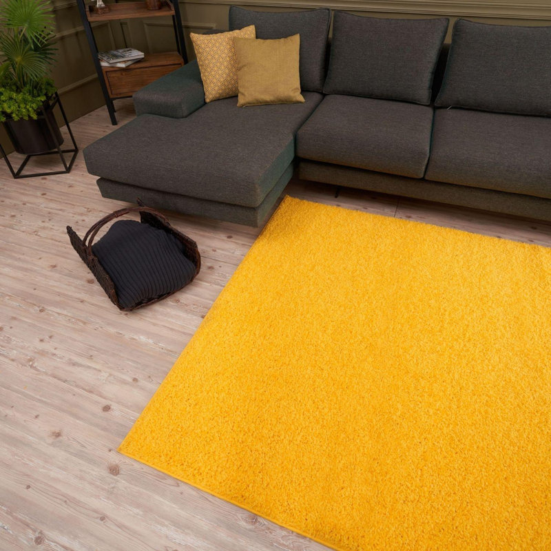 Myshaggy Collection Rugs Solid Design in Yellow, Round 120 cm