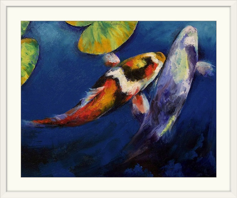 «Anjlee Showa Koi Fish» par Michael Creese - reproduction d'art, H 20 po x l 23 po x P 1 po, Cadre blanc