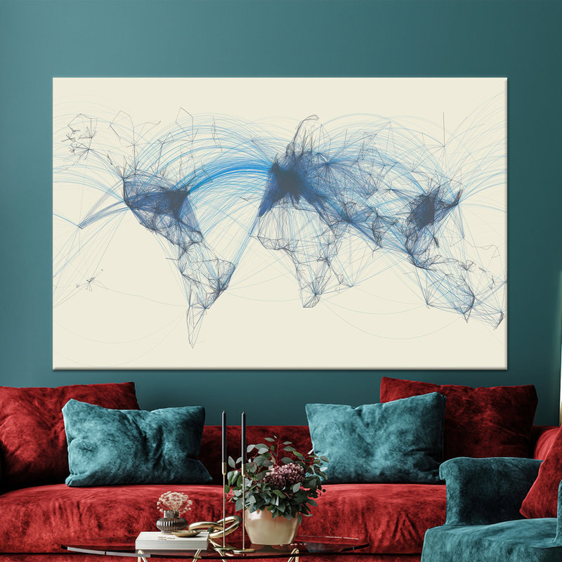 Toile imprimée: carte du monde en verre, décoration murale, toile tendue 1P, H : 43,3 x L : 63 pouces