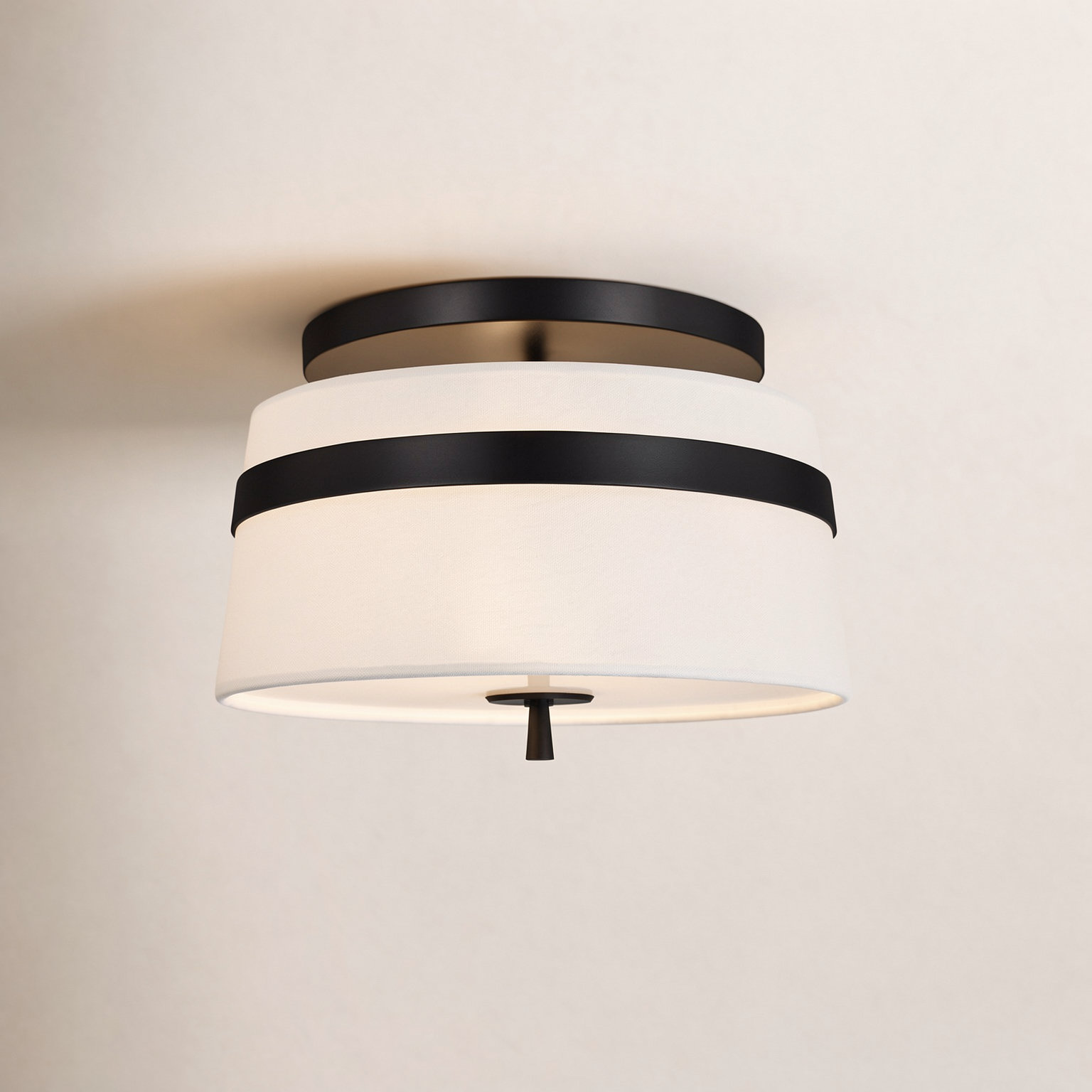 Rory 3 Light Fabric Semi Flush Mount, Aged Iron, 8.25" H x 14" W x 14" D