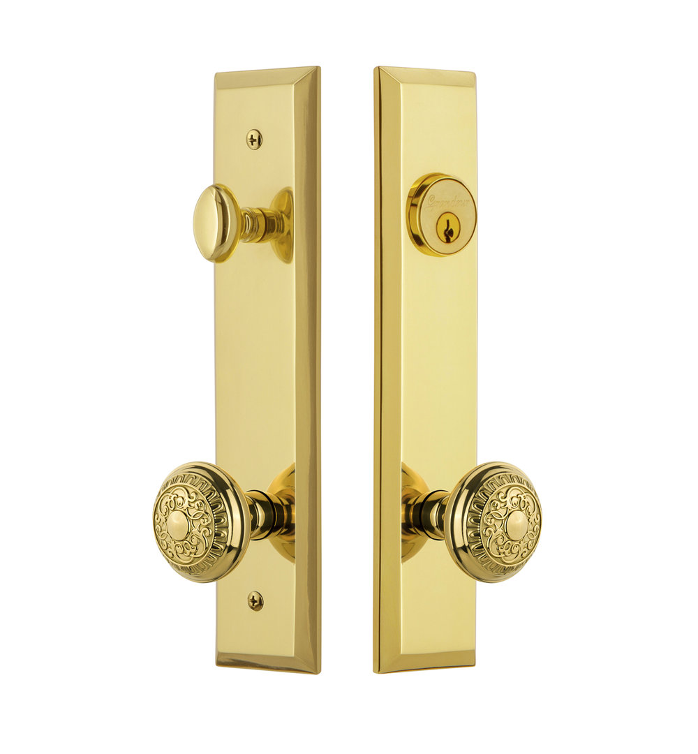 Fifth Avenue Tall Plate Complete Entry Set with Single Cylinder Deadbolot and Windsor Knob Grandeur 