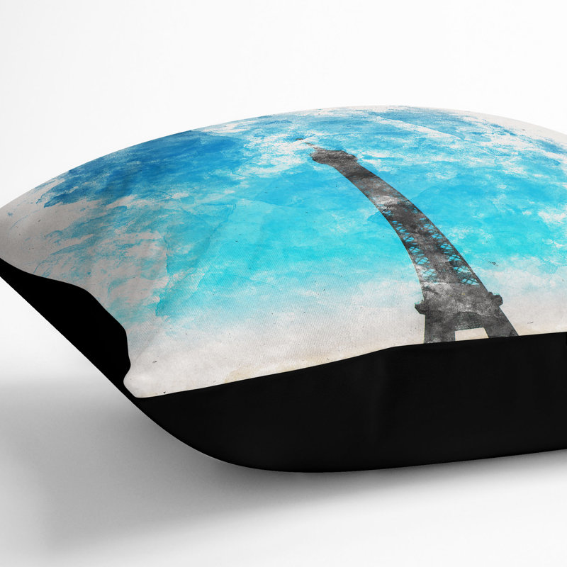 Eifel Tower in Paris France Cushion with Filling, 40cm H x 40cm W x 15cm D, Black