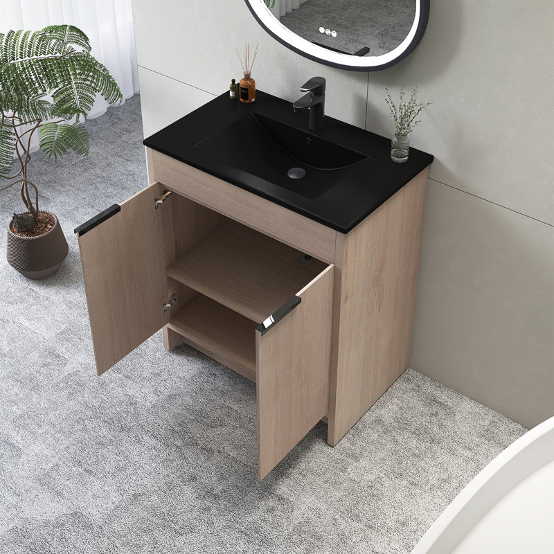 30''Freestanding Bathroom Vanity With Ceramic Sink, Black