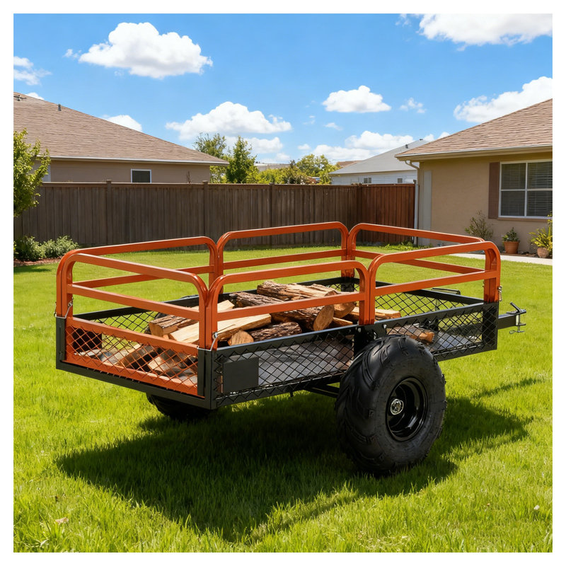 Remorque de charrette à benne basculante 1500 LBS pour VTT et UTV, 15 pieds cubes Pi. Chariot utilitaire de jardin en acier avec pneus