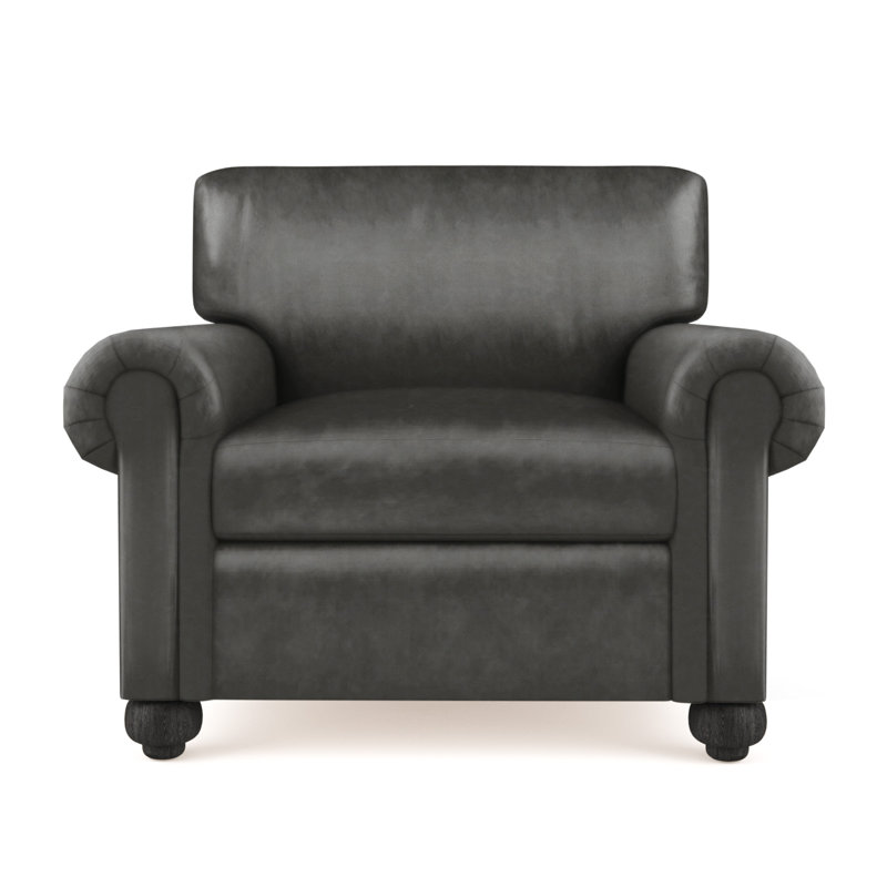 Leroy Armchair, 36" H x 41" W x 49" D, Pebble Weave Linen Alabaster, Ebony