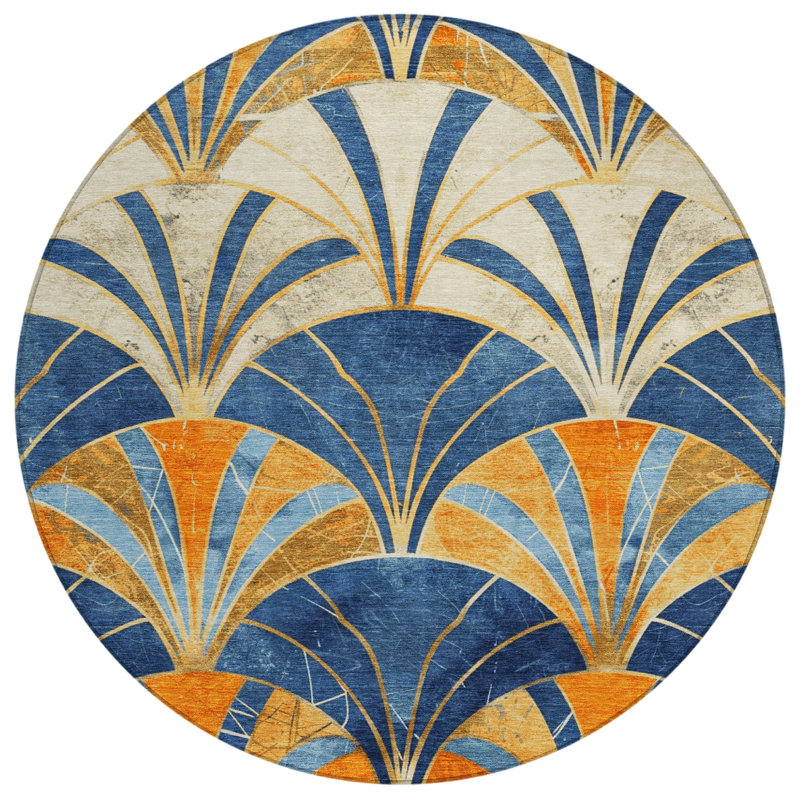 Machine Washable Indoor/Outdoor Kimberlin ACN2178 Geometric Rug, Round 8'