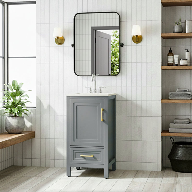 18" Single Bathroom Vanity with Ceramic Top, Gray