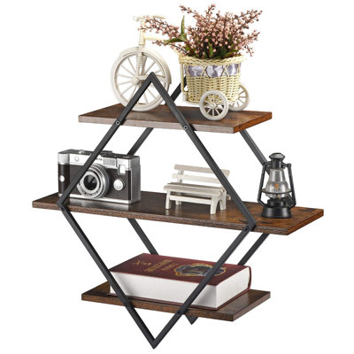 Xanden 3 Piece Diamond Floating Shelf with Adjustable Shelves