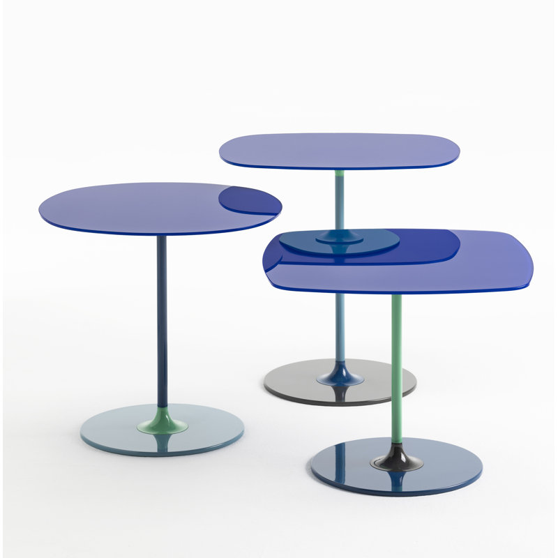Thierry Glass End Table, Blue, 19.66" H x 19.66" W x 13" D