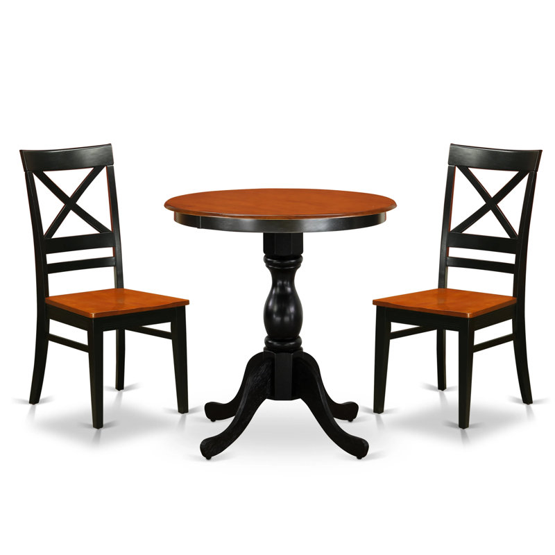 Ensemble de table de cuisine 3 pièces pour petits espaces comprenant une table de salle à manger ronde avec piédestal et 2 chaises en bois massif, noir et cerisier