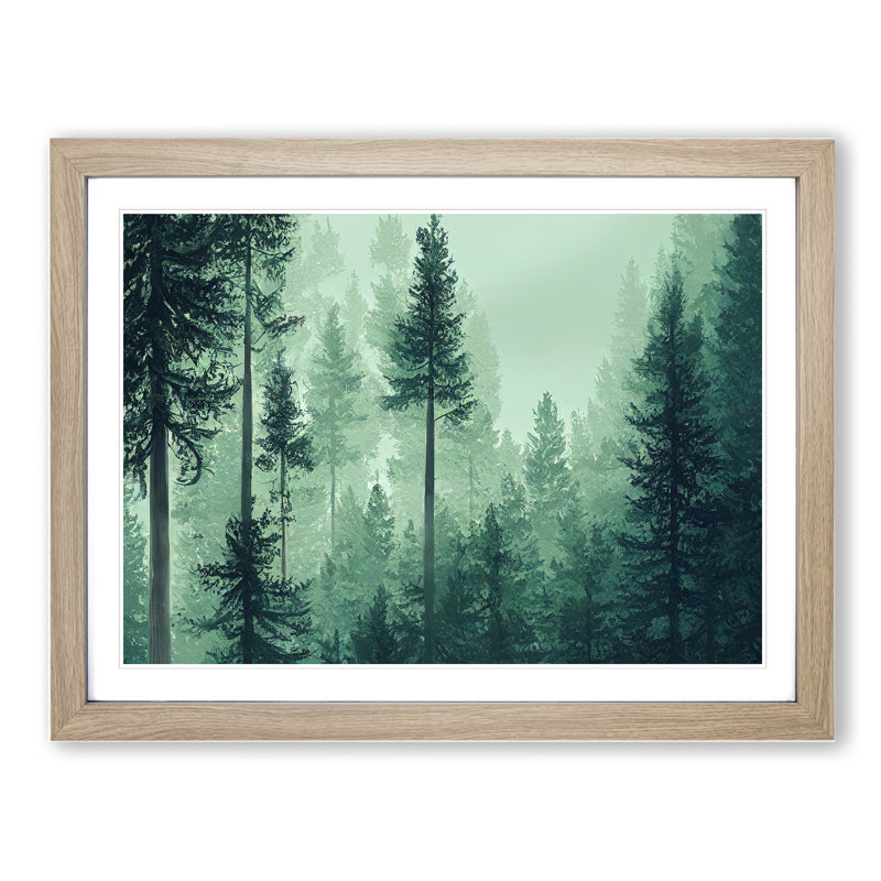Bewitching Pine Tree Forest - Single Picture Frame Painting, 46cm H x 64cm W x 2cm D, Oak Framed