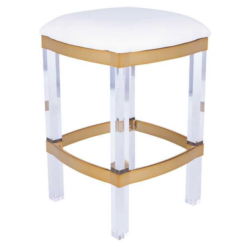 Jordan Acrylic & Leather 24" Counter Stool, White/Gold