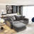 102.4" Plush Corduroy 4-Seat Sofa – Modern Comfy Upholstered Cloud Couch, Deep Seat with Soft Pillows & Movable Ottoman, Convertible Lounge Chair for Living Room, Apartment, Office (Grey)-2013504373