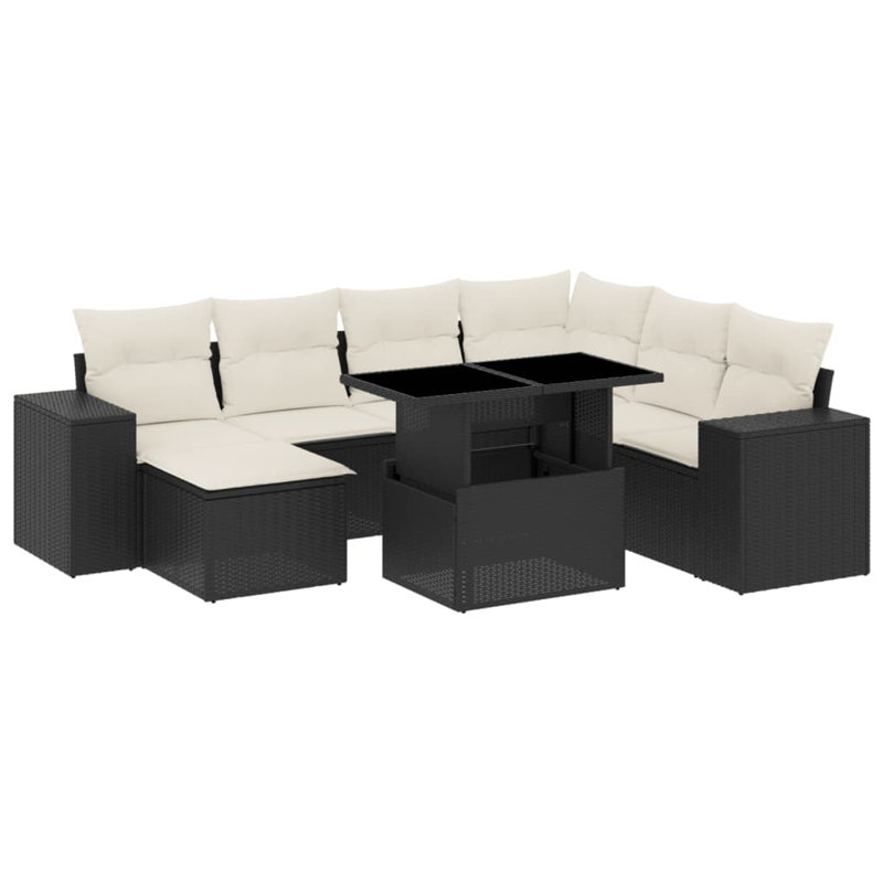 Vidaxl Garden Sofa Set, White Cushion/Black Frame