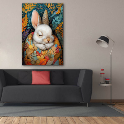 «Epic Graffiti», "Lapin qui dort entre des couvertures colorées 1" par Momart, art mural sur toile