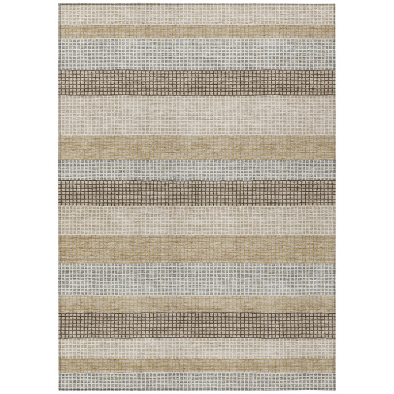 Tapis intérieur lavable rayé beige et ivoire 5 pi x 8 pi
