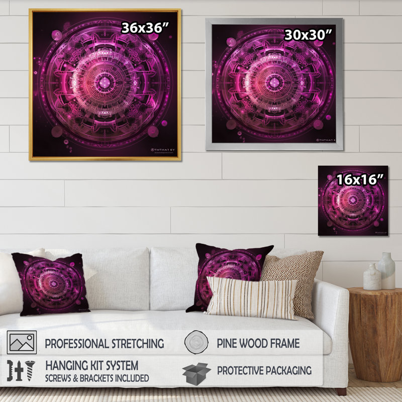 Mystical Fuchia Sacred Chakra - reproduction sur toile, H 36 po x l 36 po x P 1,5 po, Cadre flottant doré