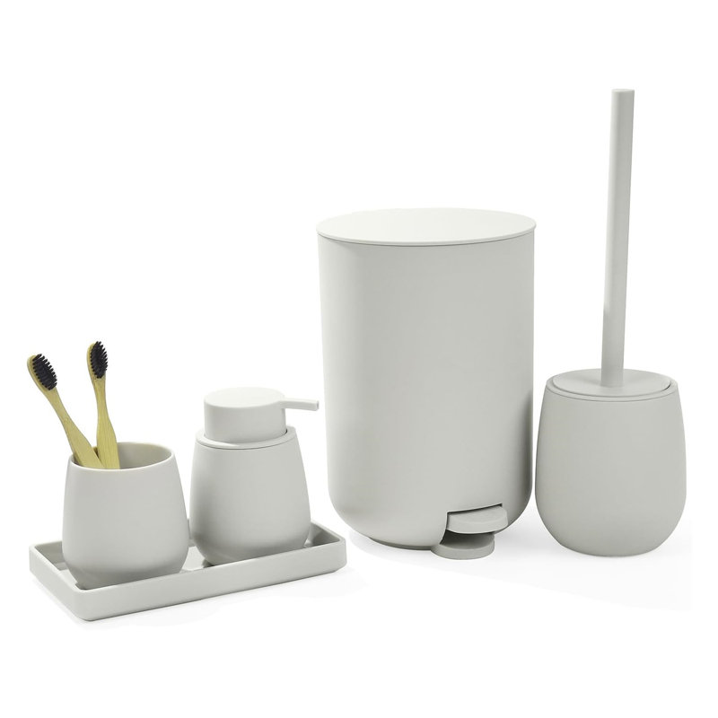 5 Pieces Modern Bathroom Accessories Set,Compact And Practical, White