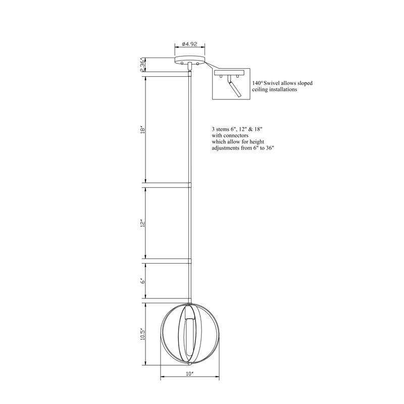 Luminaire suspendu sphère 1 lumière Brahim, Nickel brossé, H 14 po x l 10 po x P 10 po
