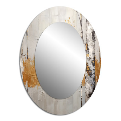 Tree Monochrome Whispers Of Gray III - Gold Oval Wall Mirror Decor