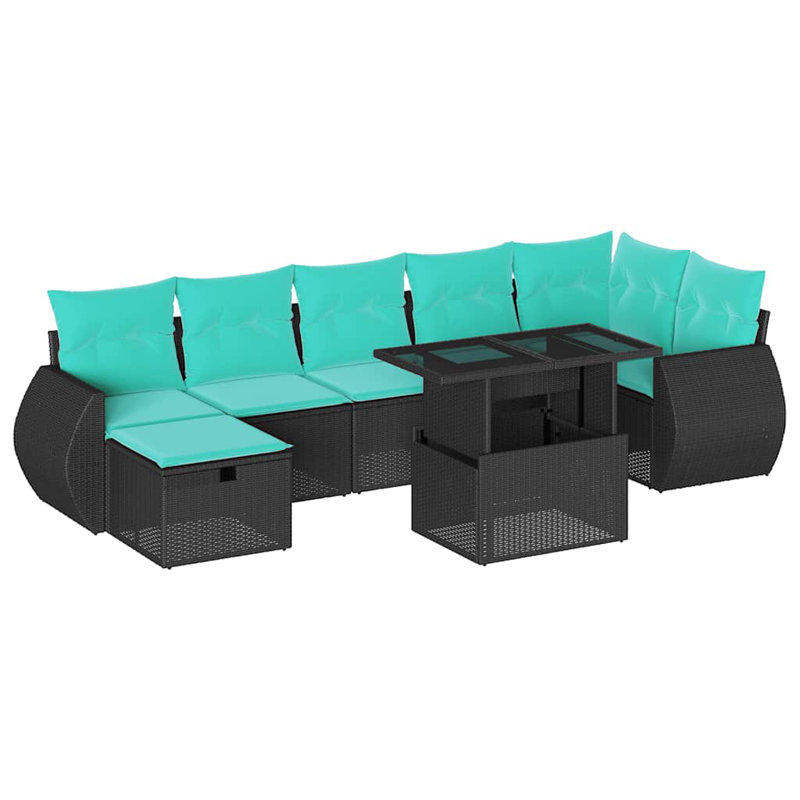  Ensemble de canapé de patio 8 pièces avec coussins en rotin de polyester, Noir, Vert