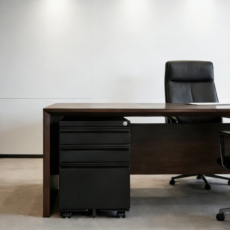 Classeur en métal 3 tiroirs de style moderne avec serrure, Noir