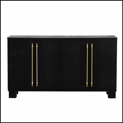 Wood Sideboard Cabinet with Adjustable Shelves and Gold Handles for Versatile Storage and Elegant Home Decor