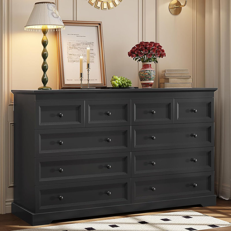 Commode double 55,01 po avec 10 tiroirs de rangement, Noir