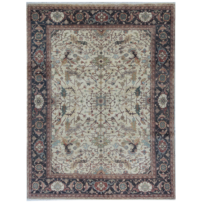Tapis ivoire et gris anthracite noué à la main de haute qualité