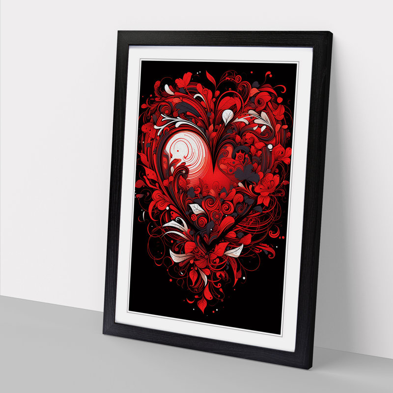 Love Heart Line - Single Picture Frame Print on Wood, Black, 64" H x 46" W x 2" D