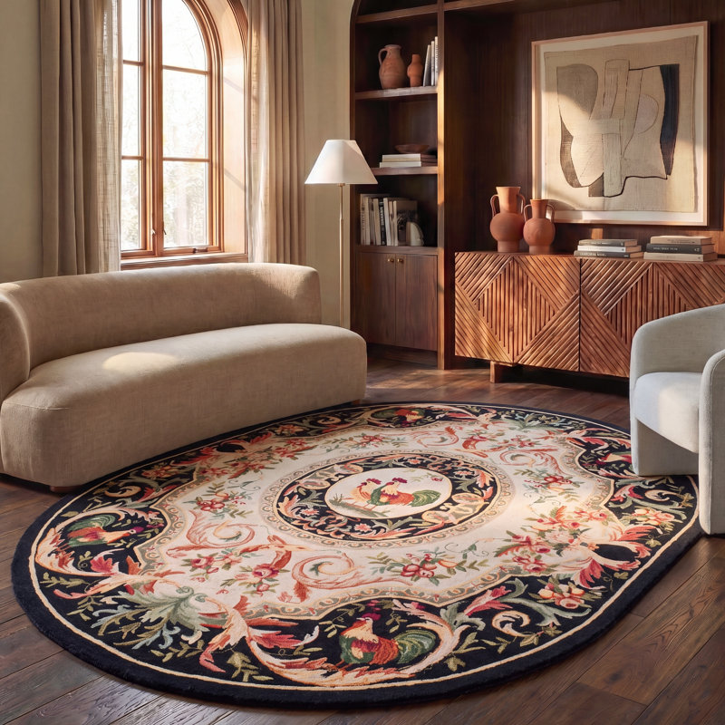 Kinchen Hand Hooked Wool Floral Rug, Oval 7'6" x 9'6" 
