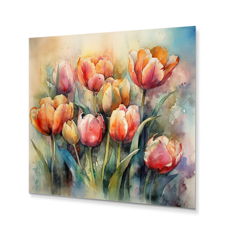 " Orange Serenade Of Tulips ", 16" H x 16" W x 1" D