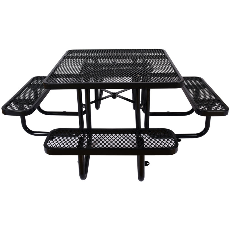 Table de pique-nique carrée en acier pour l'extérieur 46 ", avec parasol, Noir