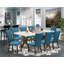 L'ensemble de table de cuisine 9 pièces comprend une table de salle à manger rectangulaire avec pieds en X et 8 chaises de salle à manger Parson en tissu de couleur bleue, finition jacobine patinée-493170982-493171002