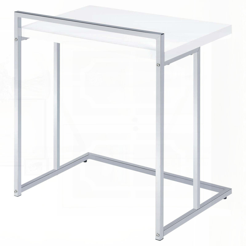 Table à collation rectangulaire blanche ultrabrillante avec pieds en métal chromé