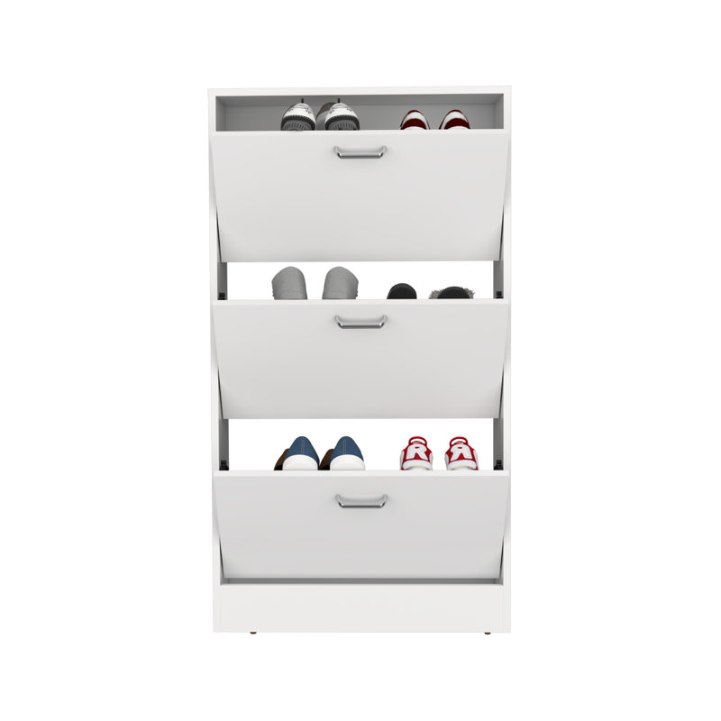Range-chaussures escamotable, rangement, blanc, 9,4 po x 24,8 po x 45,4 po, panneau de fibres à densité moyenne, 1 pièce, armoires, trois compartiments en duvet