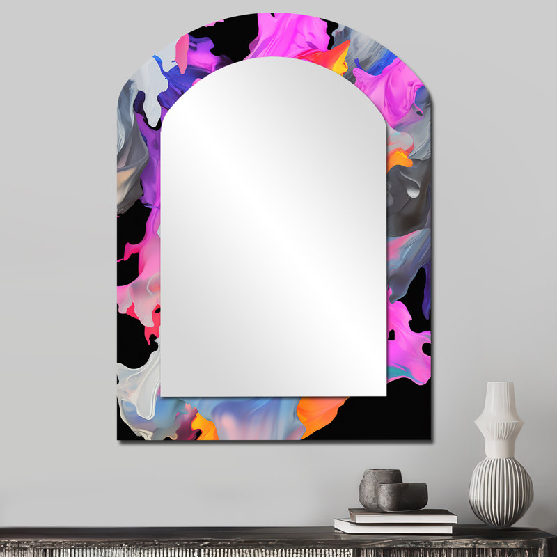 Paint Fusion II - Peinture abstraite, décoration murale en métal - Miroir mural moderne asymétrique, 34 po x 25 po
