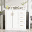 Meuble-lavabo Nassau de 36 po avec lavabo en céramique, glissière de tiroir en bois massif et charnières, rangement spacieux, couleur blanche, style moderne, cadre facile à assembler, espace de rangement, motif rainuré unique-121074544