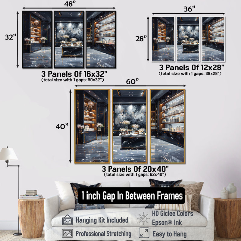 Ensemble de salon Kaat, Toile avec cadre flottant noir, H 28 po x l 36 po x P 1 po