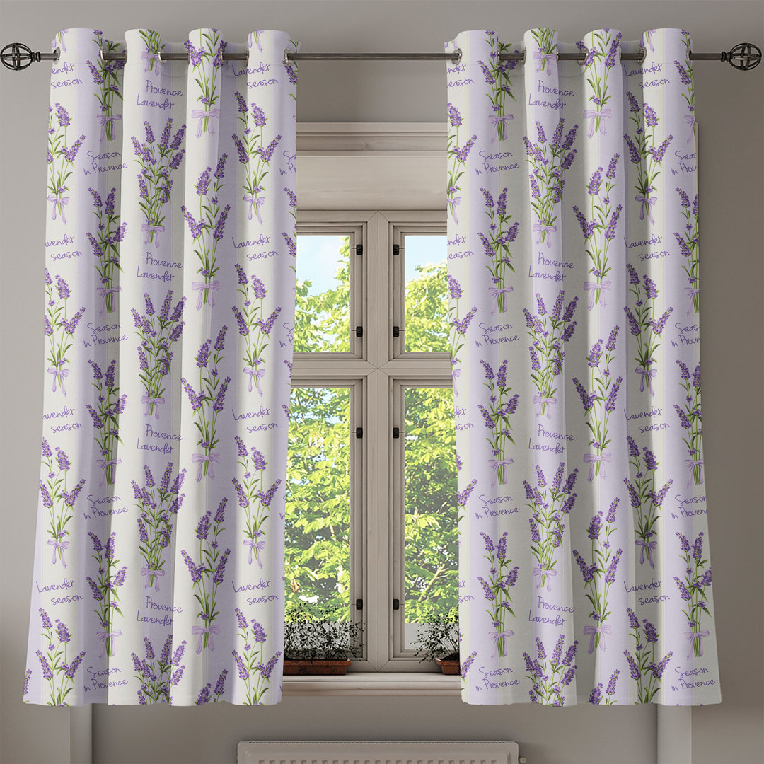 Thermovorhang-Set Saltville Stripes and Flowers Ribbons Romantic Country Spring mit Ösen, verdunkelnd