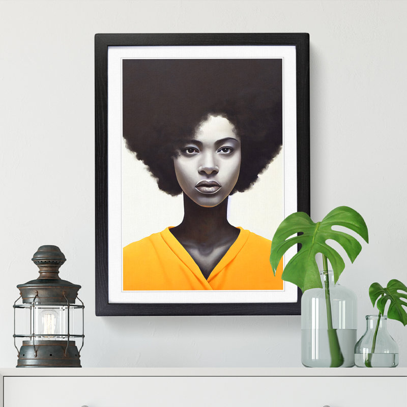 FRM-V0523-2941X Woman With Afro Portrait - Single Picture Frame Print, Black, 46cm H x 34cm W x 2cm D