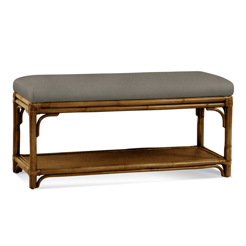Summer Retreat Wicker Shelf Storage Bench, Havana, Ivory Crypton Performance; 0886-91
