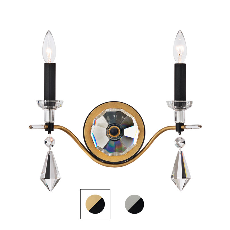 Tempest 2 Light Crystal LED Wall Sconce, Black/Soft Gold