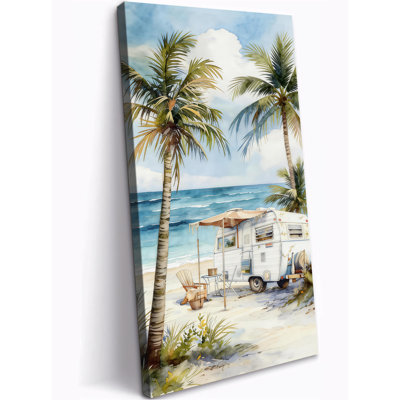 Vertical Tall Beach Wall Art, Coastal Camper Scene Canvas Prints, Coastal Beach  Pictures for Living Room Bedroom Decor Ready to Hang, Ready to Hang Seaside View Canvas Prints 16×32 Inch
