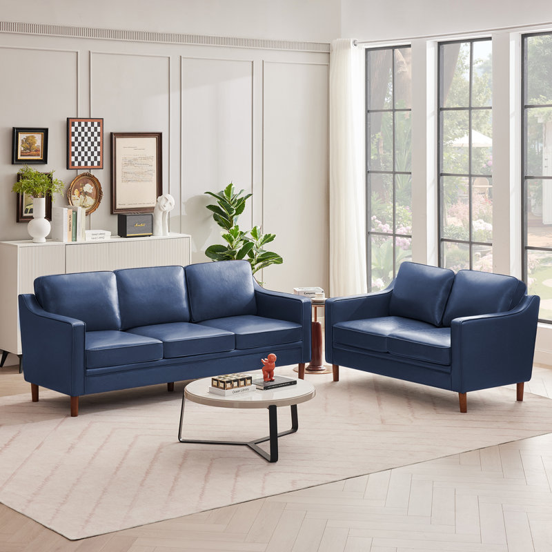 Salon en faux cuir Azriah, Dark Blue, Simili cuir