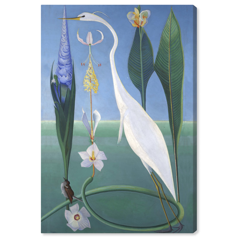 Oiseau dans un jardin - Peinture, Toile tendue, H 45 po x l 30 po