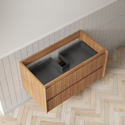 Tilley 36'' Wall-Mounted Cabinet With 2 Drawers, No Countertop And Basin, No Faucet And Drain, Pre-Assembled, Brown Oak Woodgrain Color
